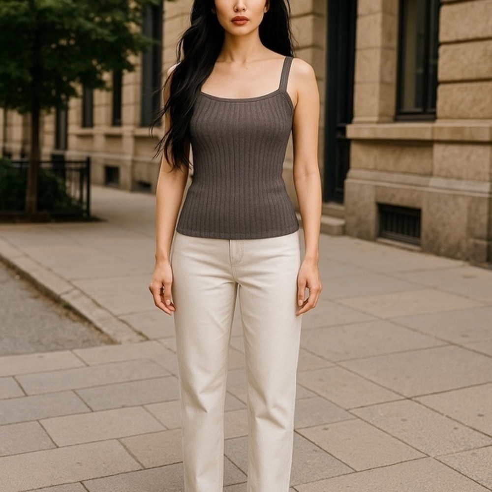 White House Black Market Gray Fitted Ribbed Tank Top